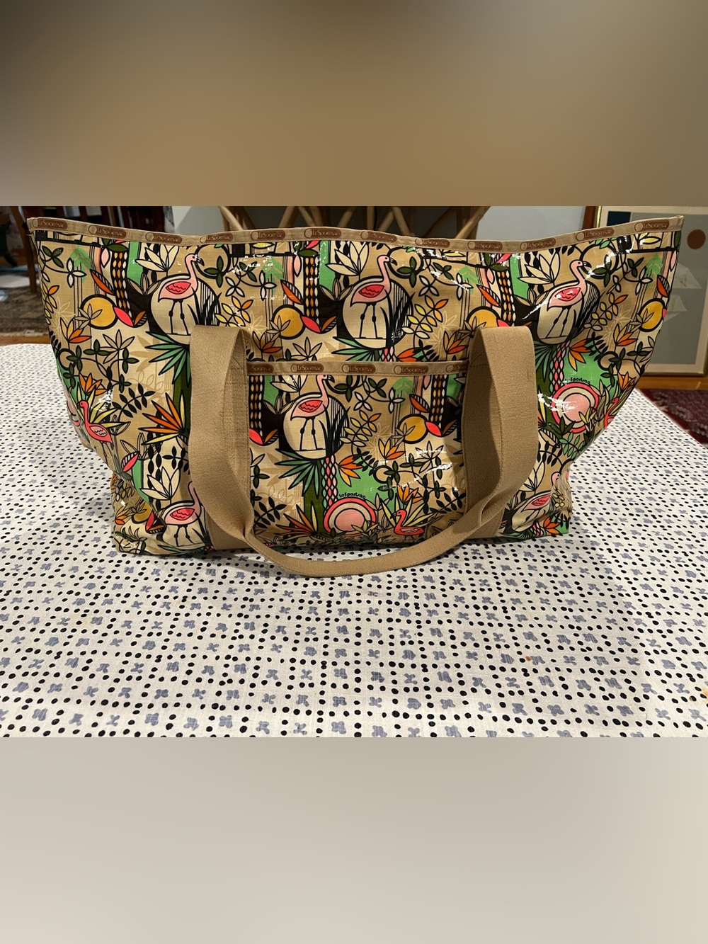 Le Sportsac Flamingo Print Oilcloth Tote